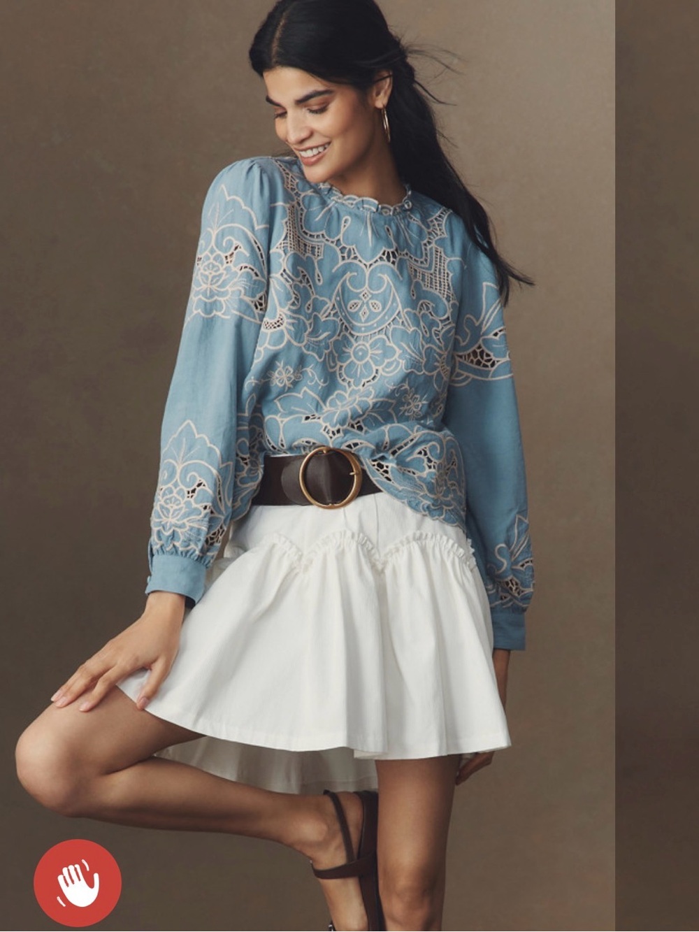 Anthropologie Embroidered Blue Peasant Blouse with Cutwork Detail